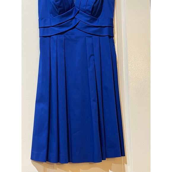 CALVIN KLEIN Peacock Blue V-Neck Sleeveless Fit & Flare Pleats Dress - Size 2P - Picture 6 of 8